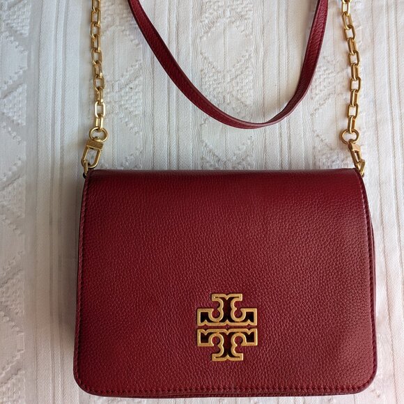tory Burch Britten Combo Crossbody Black Pebbled Leather - Picture 1 of 5